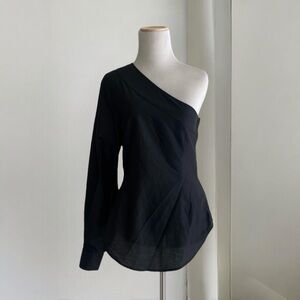 Bassike Black Cotton Silk One Shoulder Top